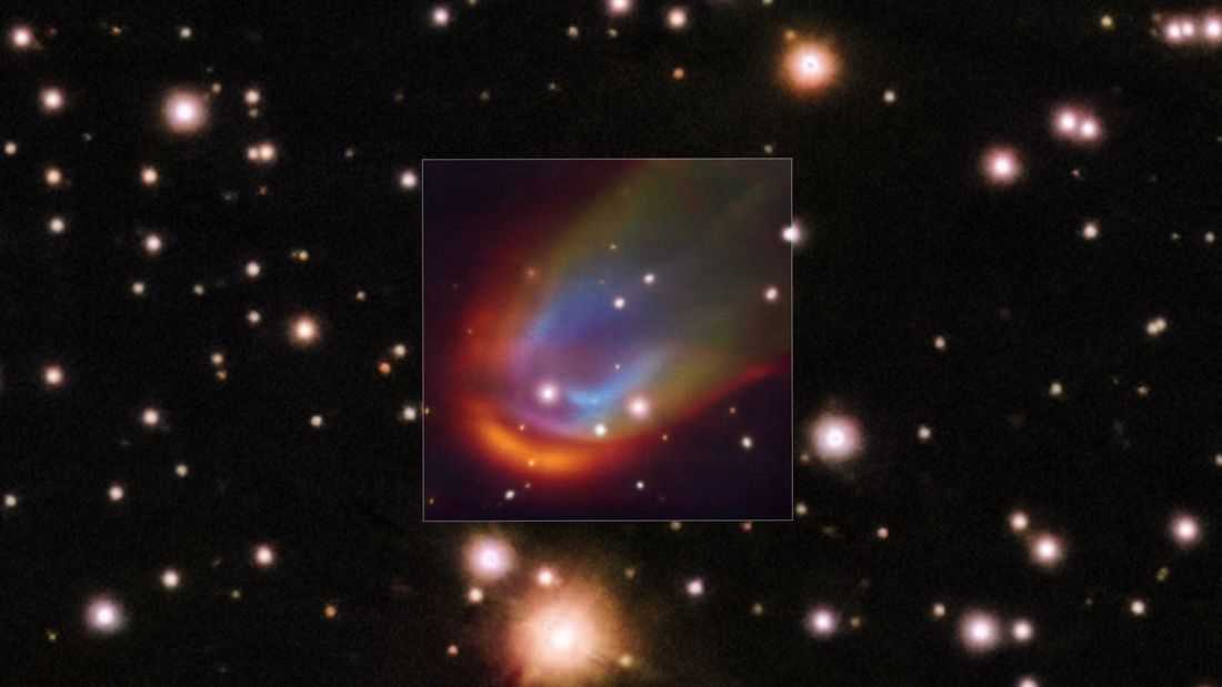 Astronomers spot white dwarf star creating a colorful shockwave