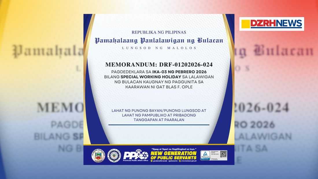 Bulacan declares Feb. 3, 2026 a special working holiday to honor Gat Blas F. Ople’s 99th birth anniversary