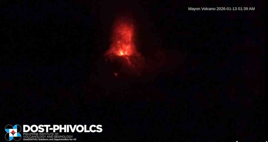 Short-lived lava fountain observed at Mayon; 206 rockfalls recorded