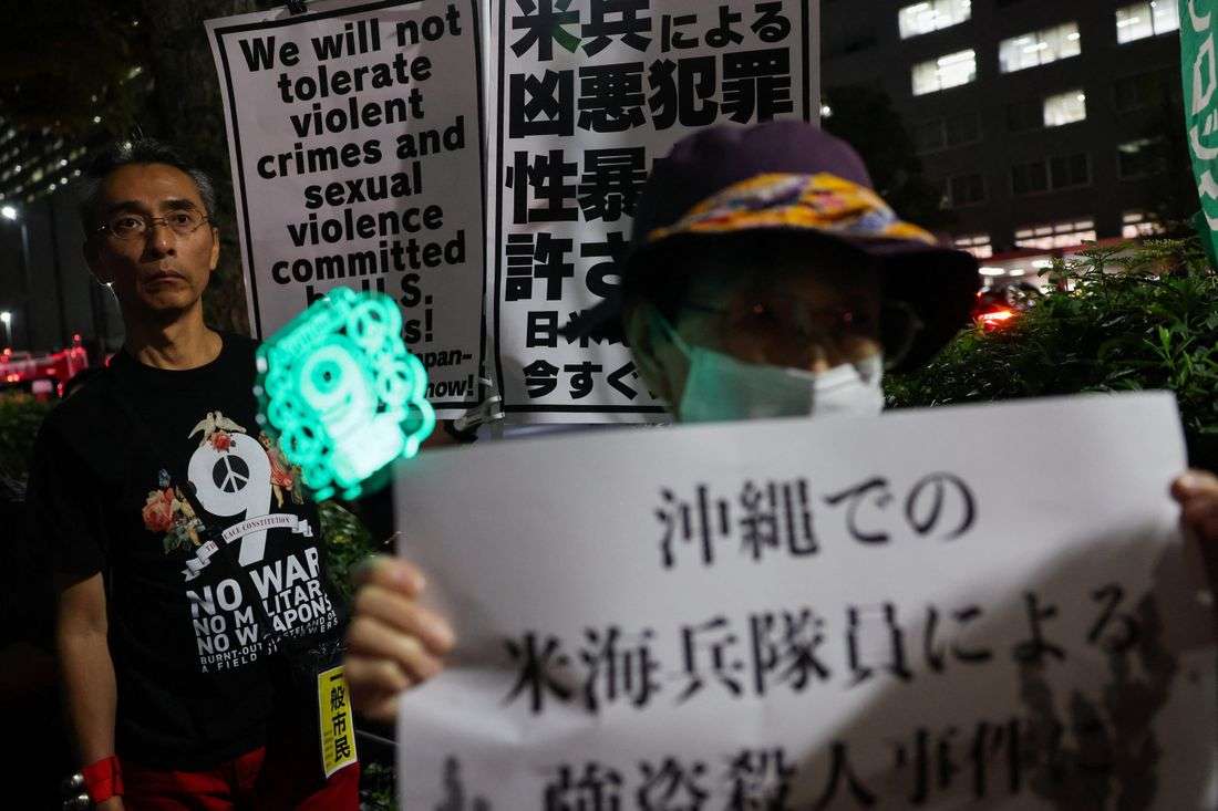 Dozens protest in Tokyo after Marine accused of murder in Okinawa