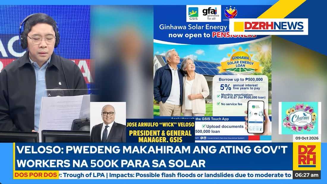 GSIS offers ₱500,000 solar energy loan at 5% interest, expands access to pensioners