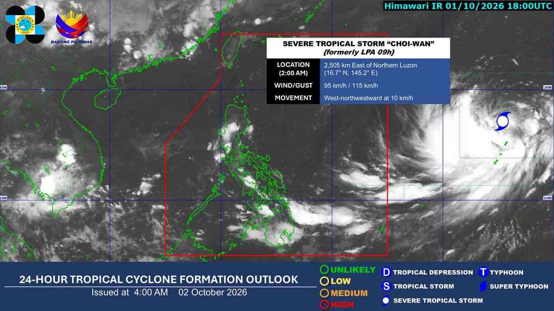 PAGASA: Choi-Wan trough to bring rains, thunderstorms over parts of Visayas, Mindanao