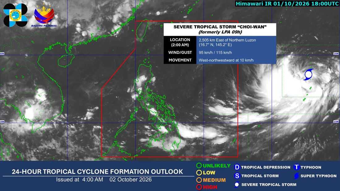 PAGASA: Choi-Wan trough to bring rains, thunderstorms over parts of Visayas, Mindanao