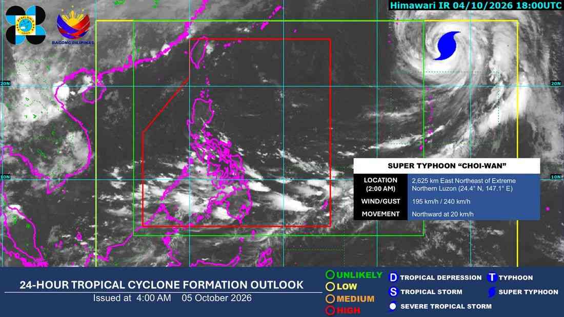 Choi-Wan trough to bring rains, thunderstorms over parts of Visayas, Mindanao