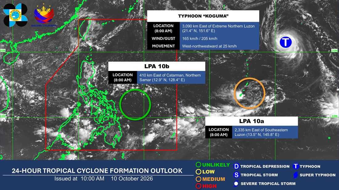 PAGASA monitors two LPAs, Typhoon Koguma outside PAR