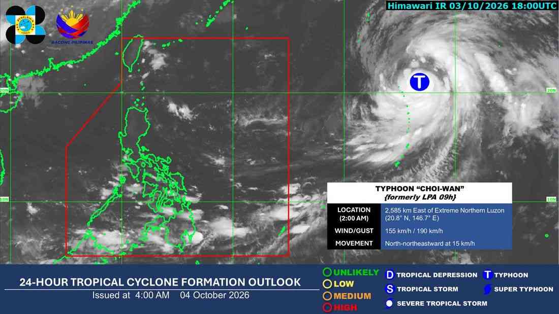 Typhoon Choi-Wan trough to bring rains, thunderstorms over Visayas, Mindanao