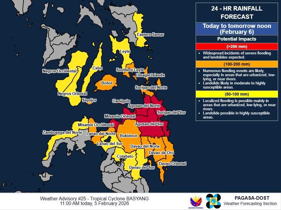 Heavy rainfall expected due to Tropical Cyclone #BasyangPH