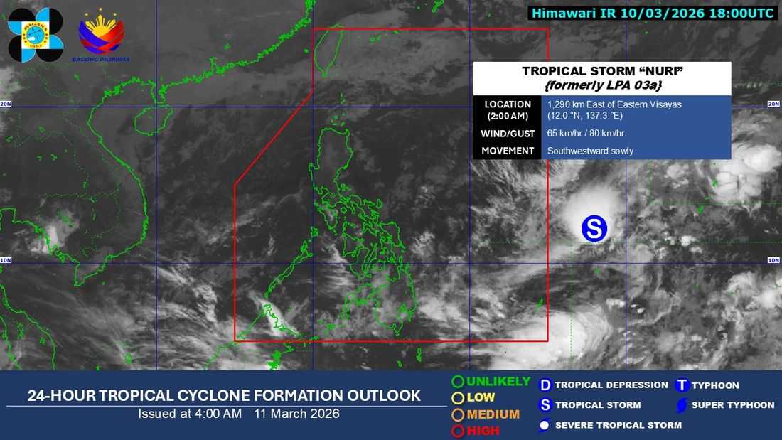 Tropical Depression “Nuri” outside PAR intensifies into tropical storm
