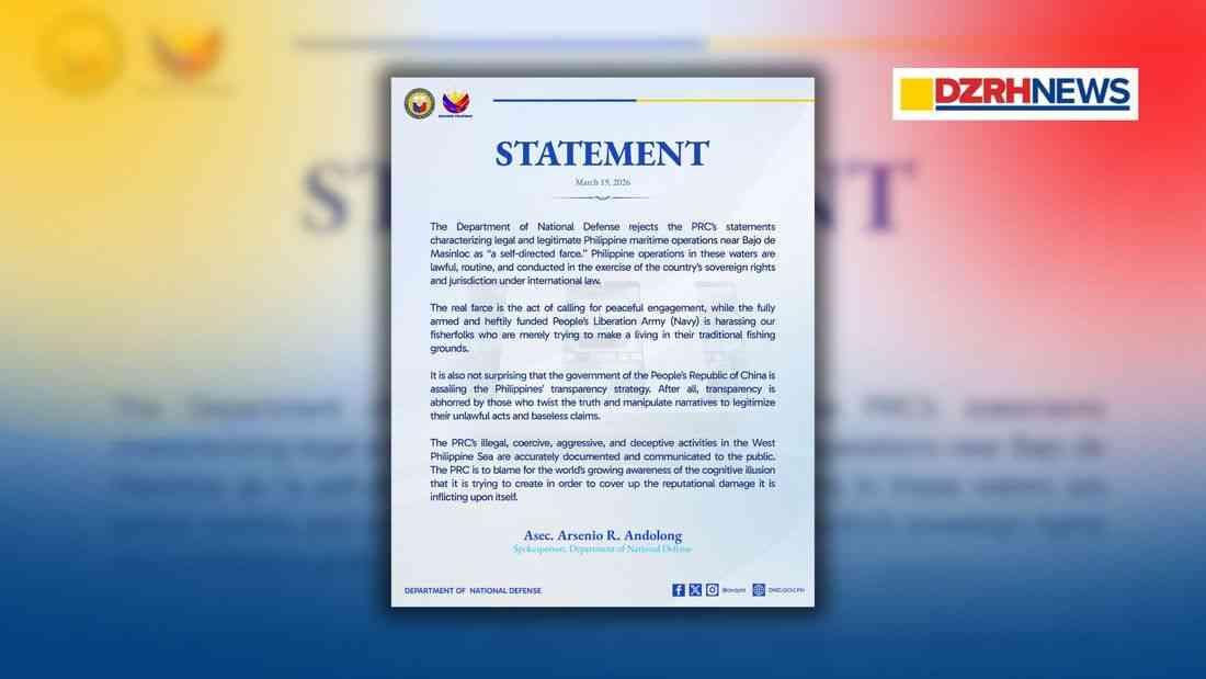 DND rebukes China over Bajo de Masinloc remarks, defends Philippine maritime operations