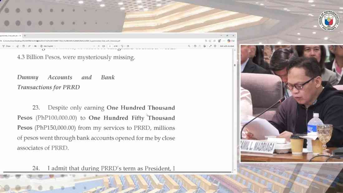 Madriaga admits acting as ‘dummy’ in alleged multi-million transfers during FPRRD’s term