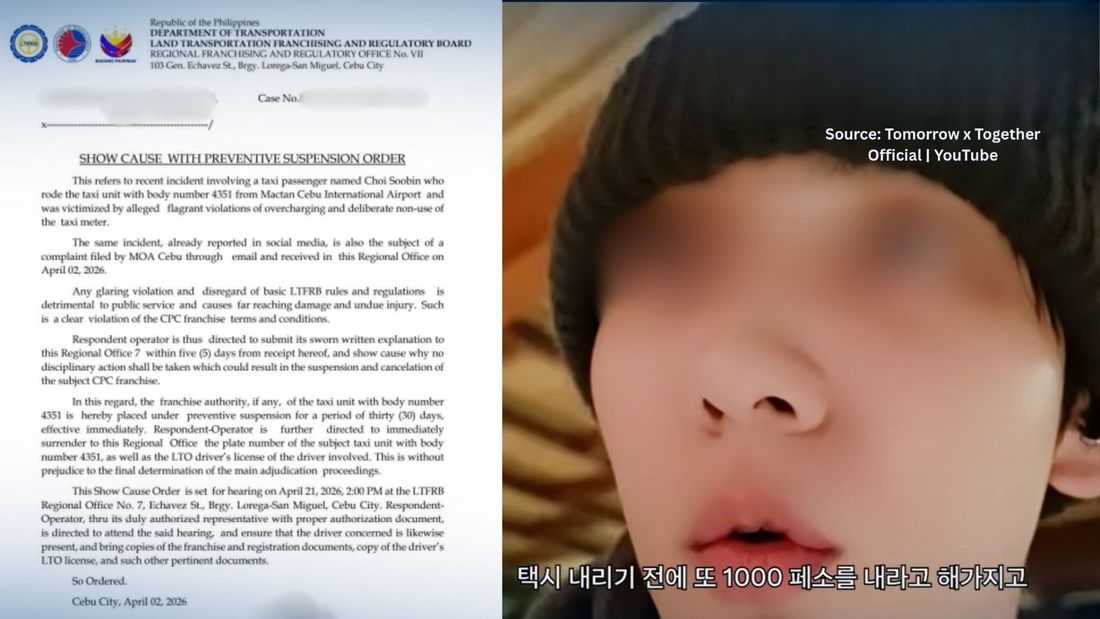 LTFRB serves show cause order vs. taxi operator over alleged overcharge of K-Pop star Soobin