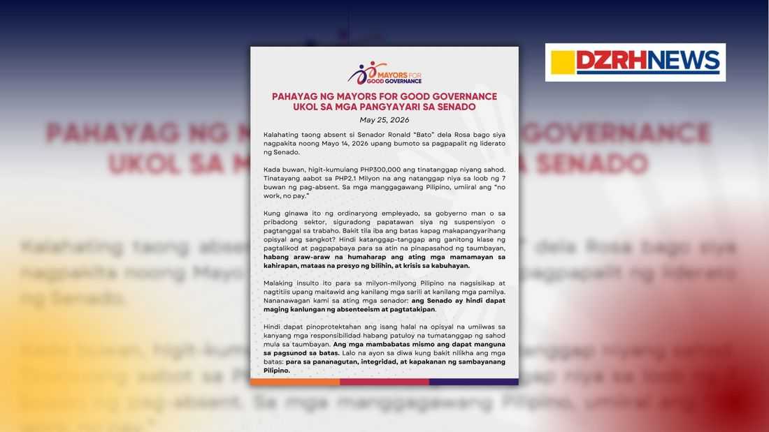 M4GG questions Sen. Dela Rosa’s continued salary payments, prolonged absence