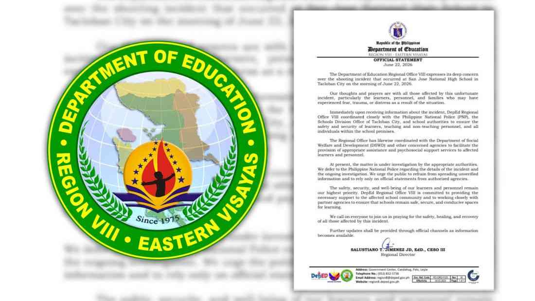 DepEd Region VIII expresses ‘deep concern’ over school shooting, taps law enforcement, key agencies