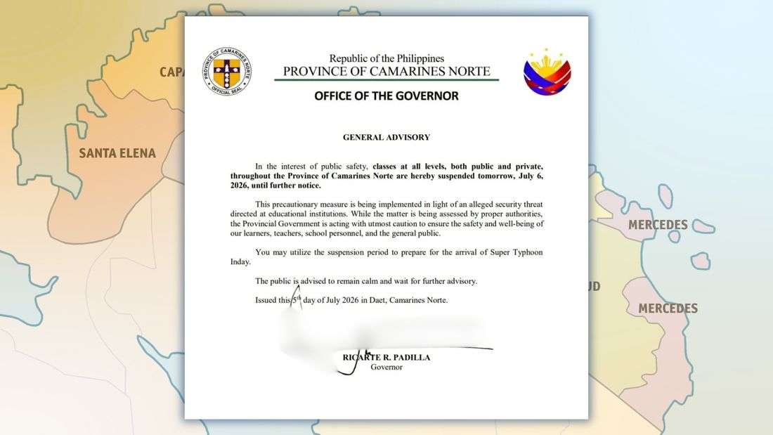 Camarines Norte suspends Monday classes