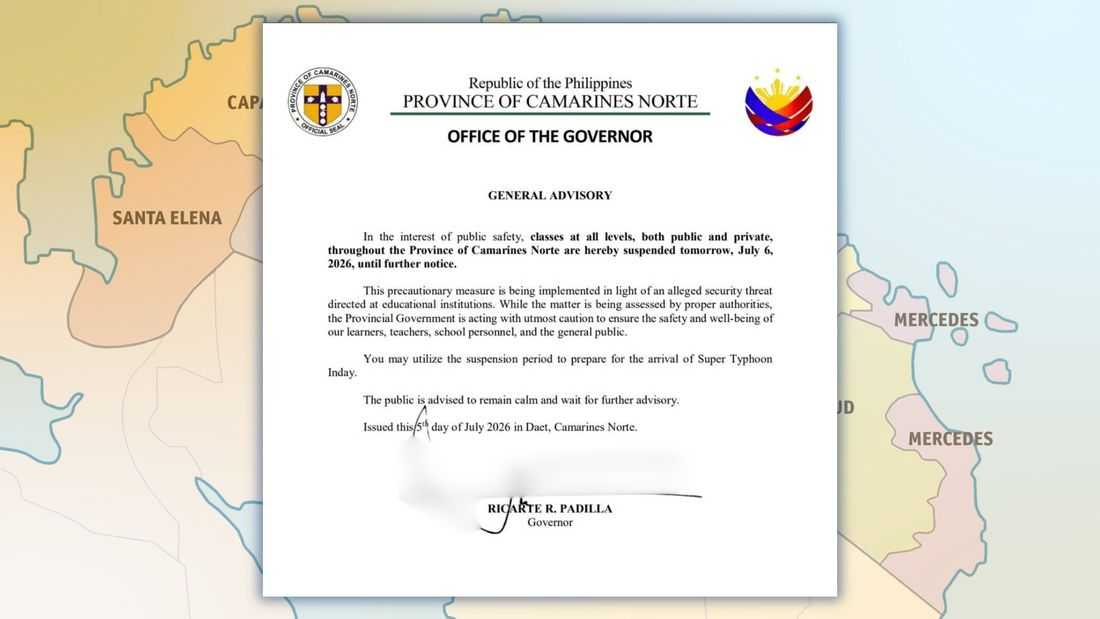 Camarines Norte suspends Monday classes