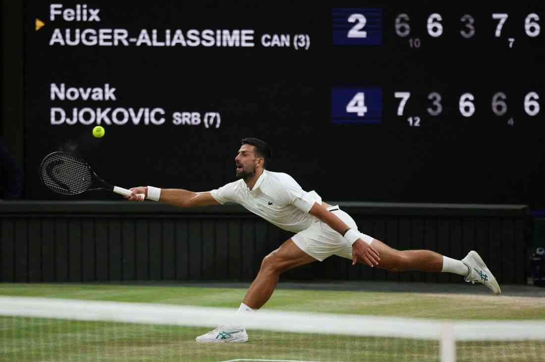 Tennis-'Racket and heart' as Djokovic tames Auger-Aliassime to return to Wimbledon semis