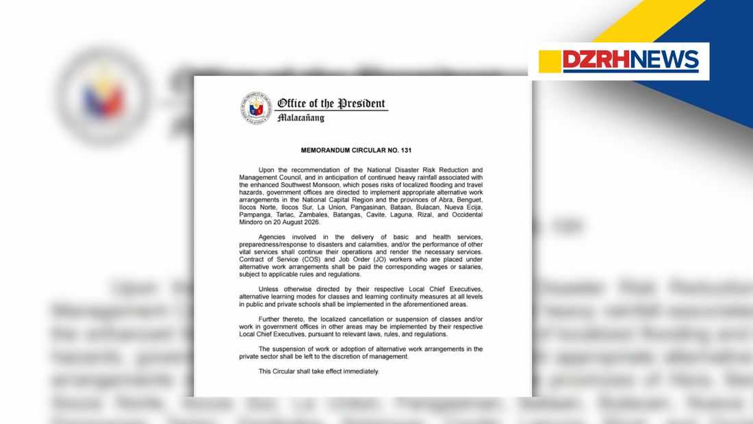 Palace orders alternative work arrangements, learning modes in 18 areas on August 20