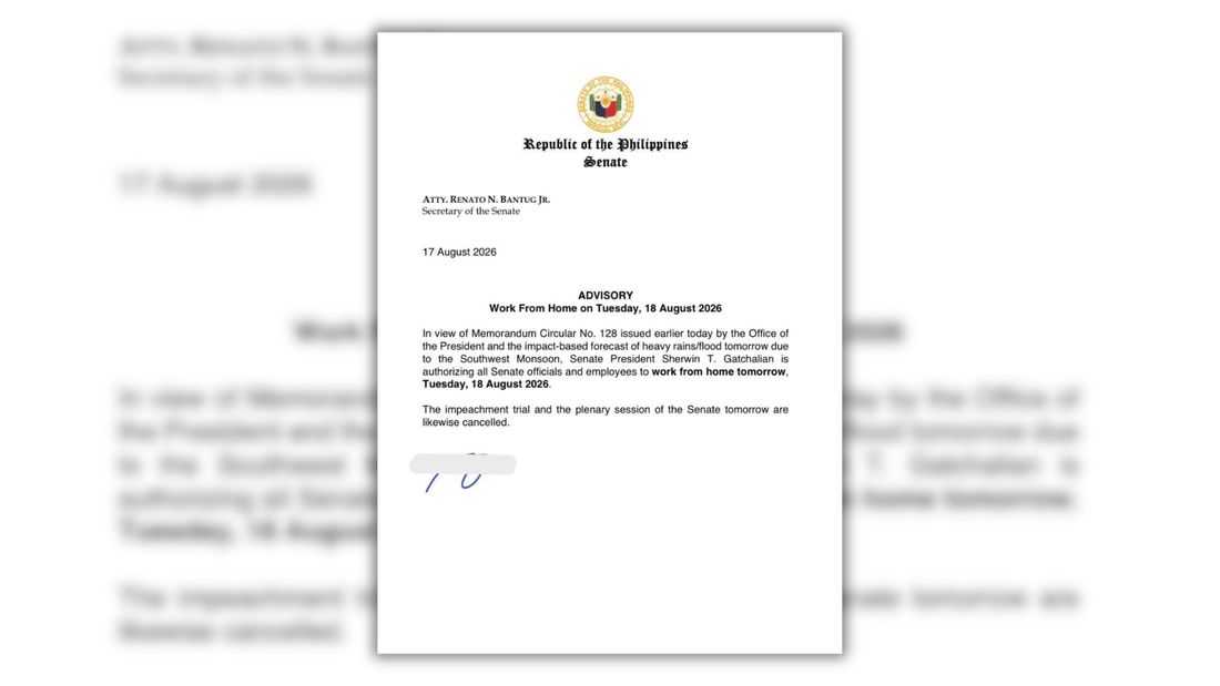 Senate impeachment, plenary session on Tuesday cancelled due to expected deluge