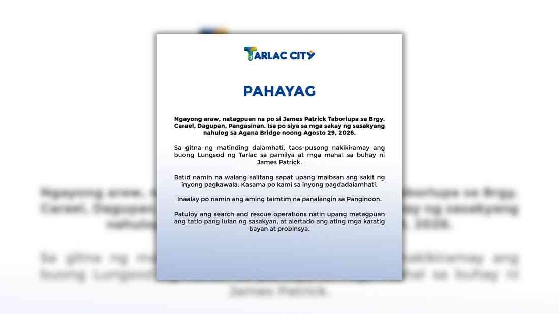 Remains of one of four passengers missing after Agana Bridge collapse found — Tarlac mayor