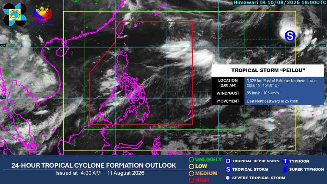 PAGASA monitors Tropical Storm 'Peilou' outside PAR; Habagat continues to drench Luzon