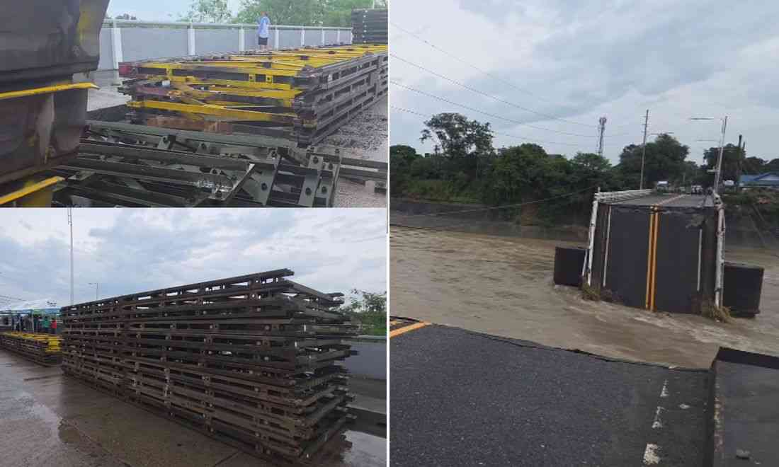 Heavy equipment, materials arrive for temporary Bailey bridge at collapsed Agana Bridge