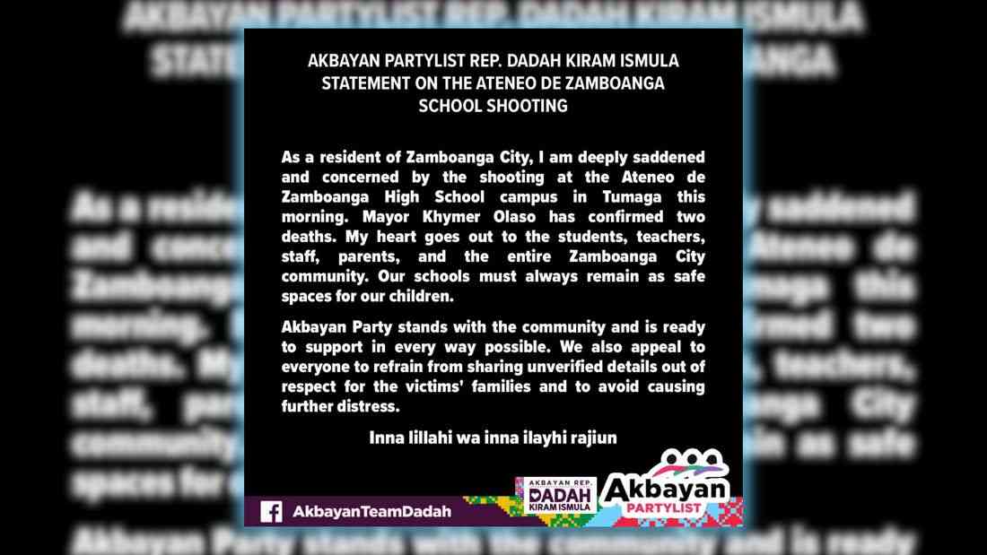 Akbayan Party-list stands with AdZU community following school shooting