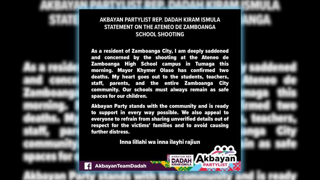 Akbayan Party-list stands with AdZU community following school shooting