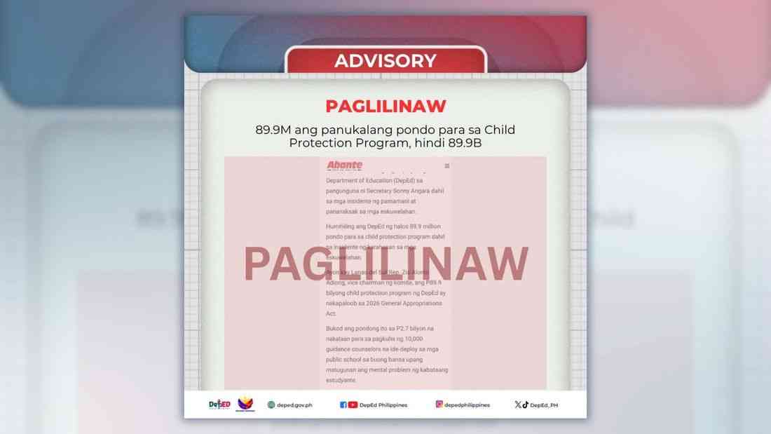 DepEd: ₱89.9M, not ₱89.9B, allocated for 2026 Child Protection Program