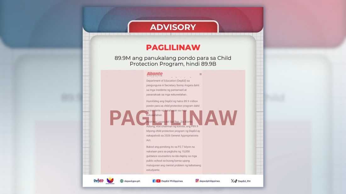 DepEd: ₱89.9M, not ₱89.9B, allocated for 2026 Child Protection Program