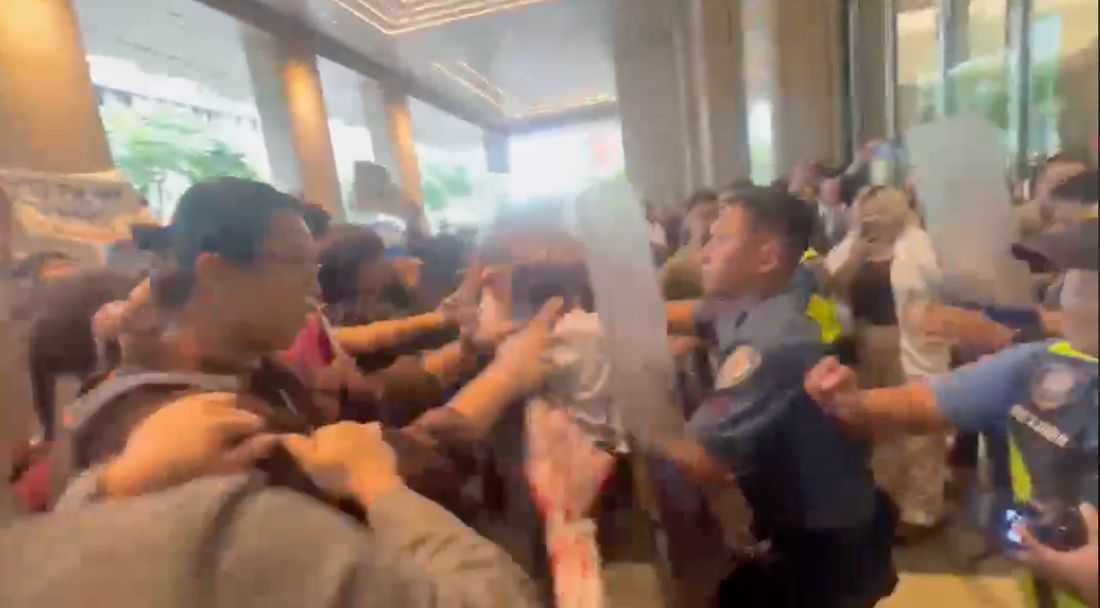 Tension erupts as police, protesters clash outside Luzon Economic Corridor forum in Taguig City