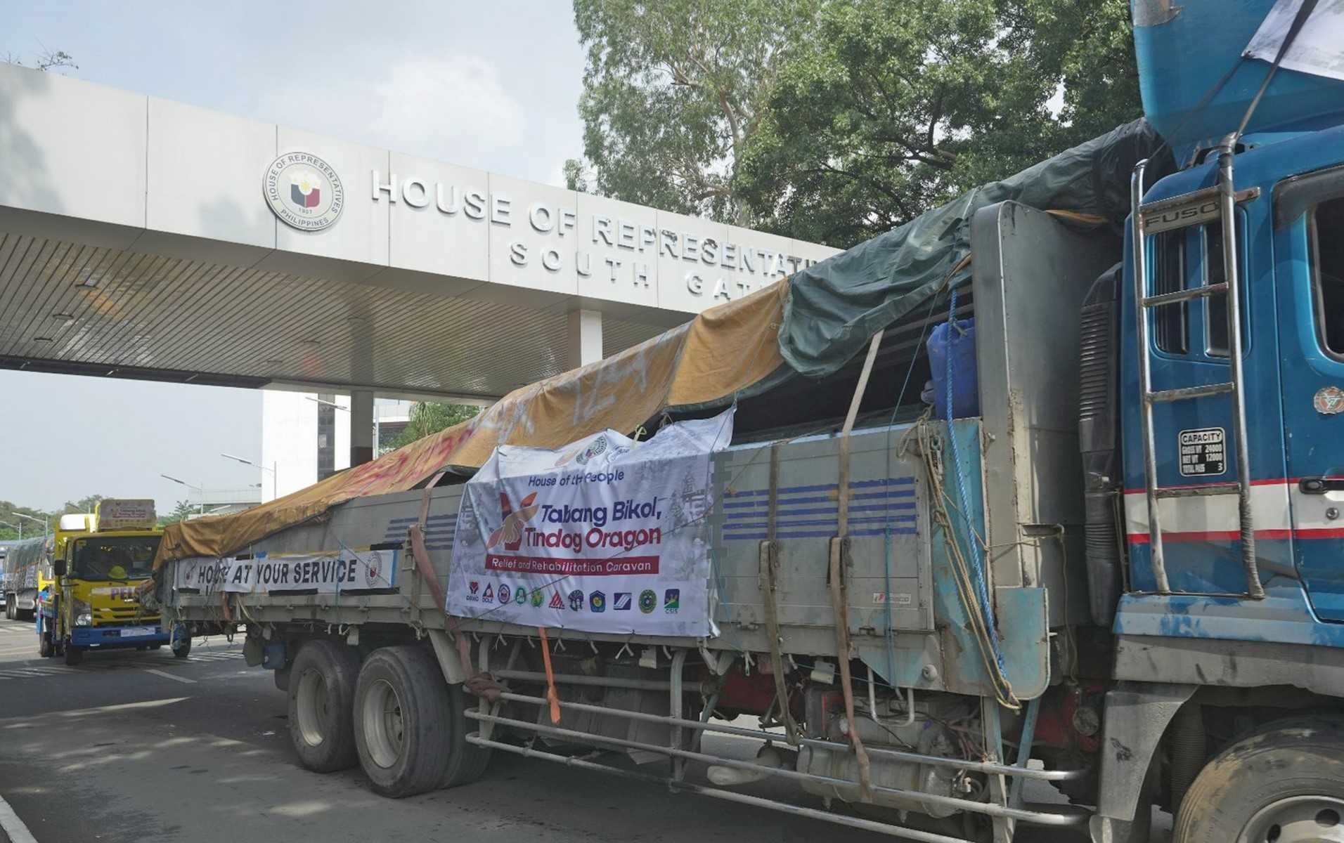 24 trucks for relief caravan now proceeding to various storm-hit areas in Bicol for rehabilitation efforts — Gabonada