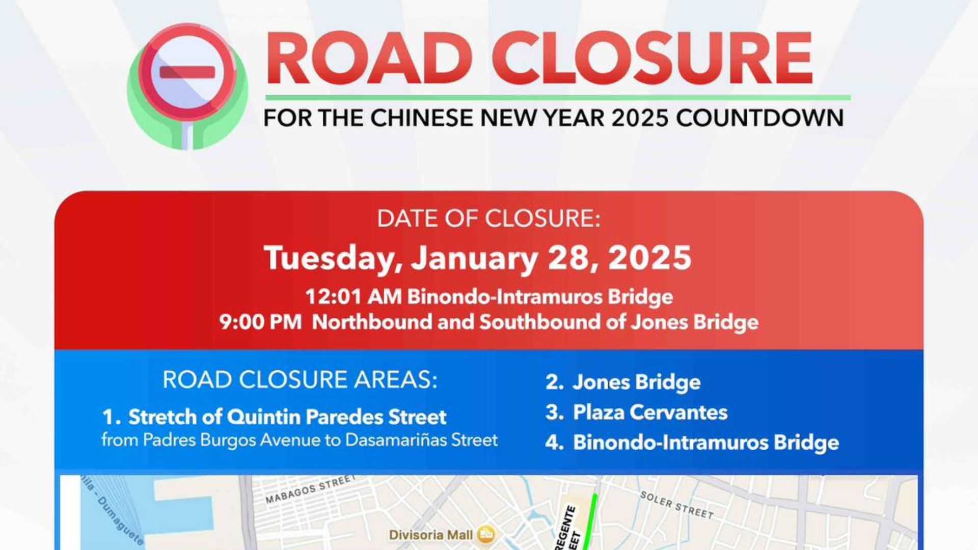 ADVISORY: Road closures in Manila starting Jan. 28 for Chinese New Year 2025