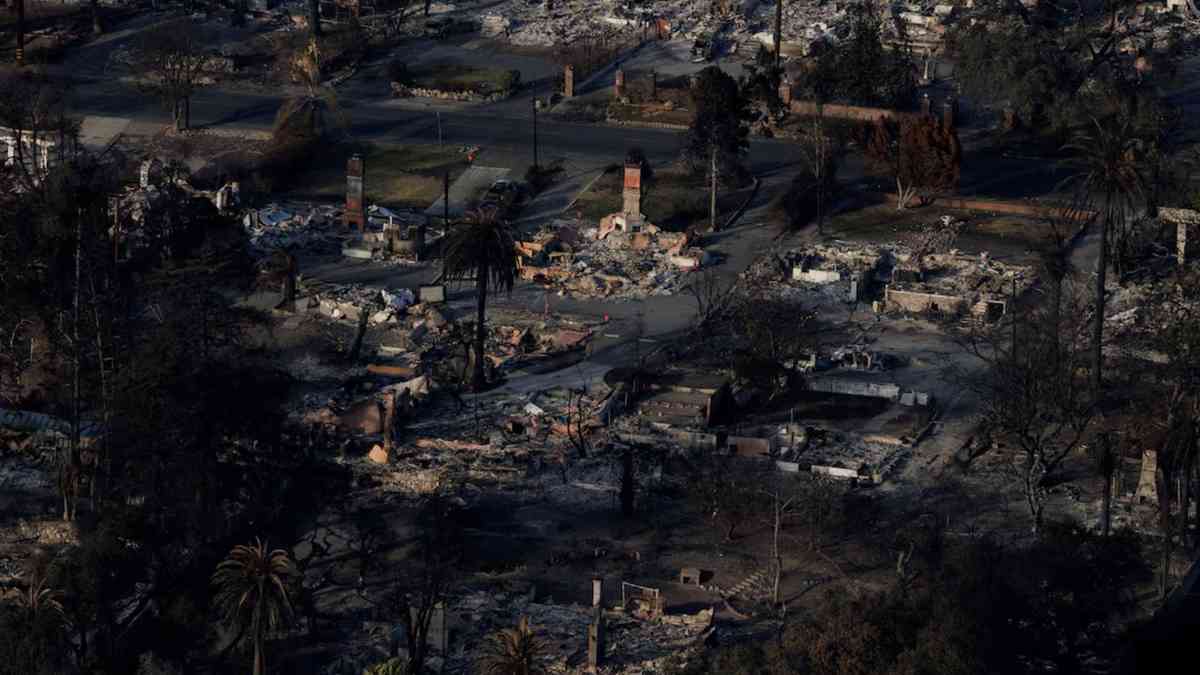 Aerial views show ash and rubble from Los Angeles fire zones