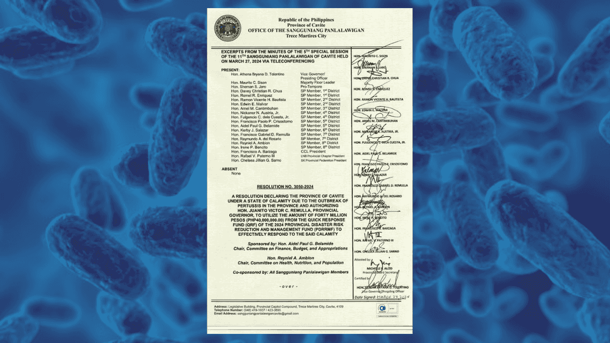 Cavite province under state of calamity due to Pertussis outbreak