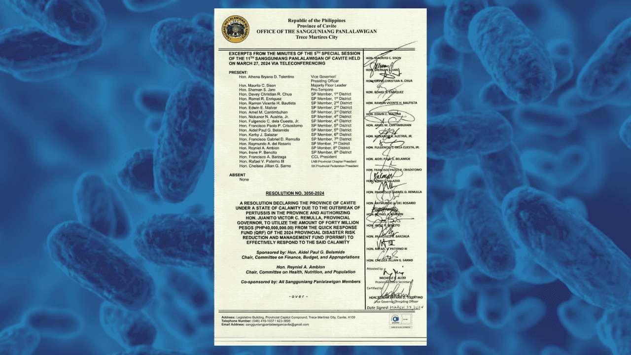 Cavite province under state of calamity due to Pertussis outbreak