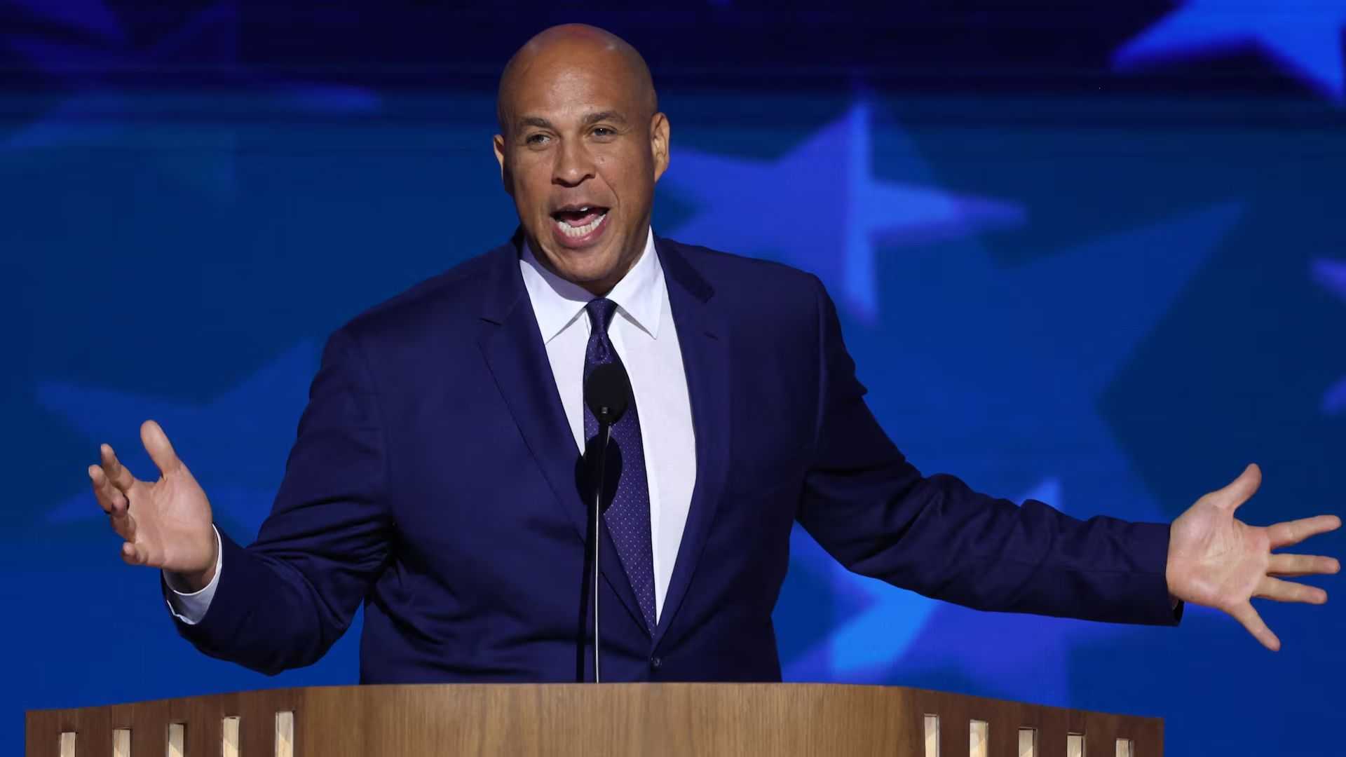 Democratic US Senator Booker takes on Trump in record-breaking speech