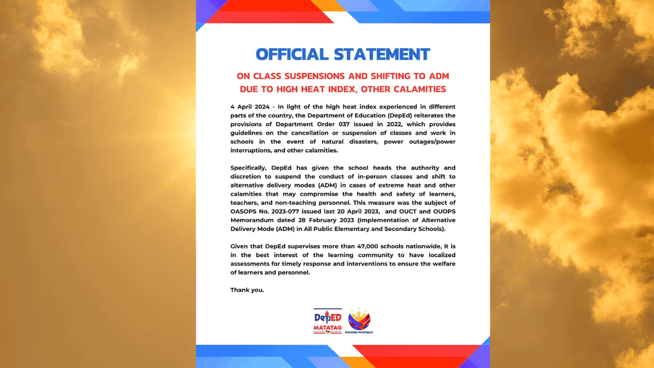 DepEd reiterates: Face-to-face class suspension up to school heads