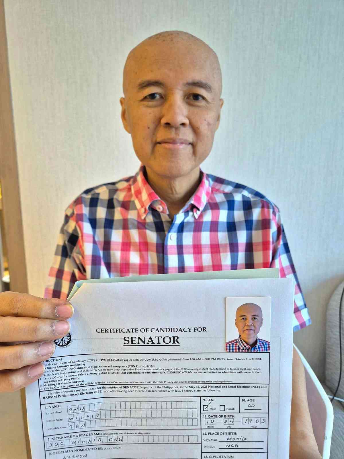 Doc Willie Ong’s Senate bid could aggravate his health issues, political expert warns