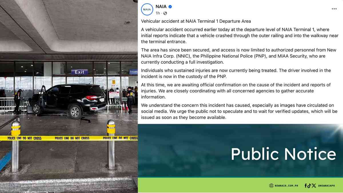 Driver involved in vehicular accident at NAIA Terminal 1 now under PNP custody – NNIC