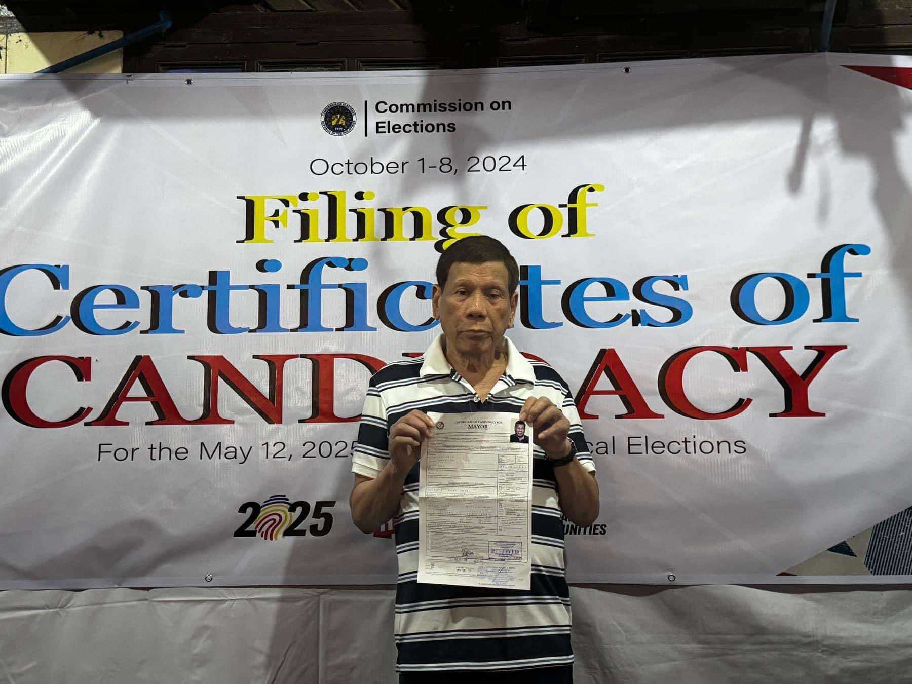 Ex-President Duterte files candidacy for Davao City Mayor