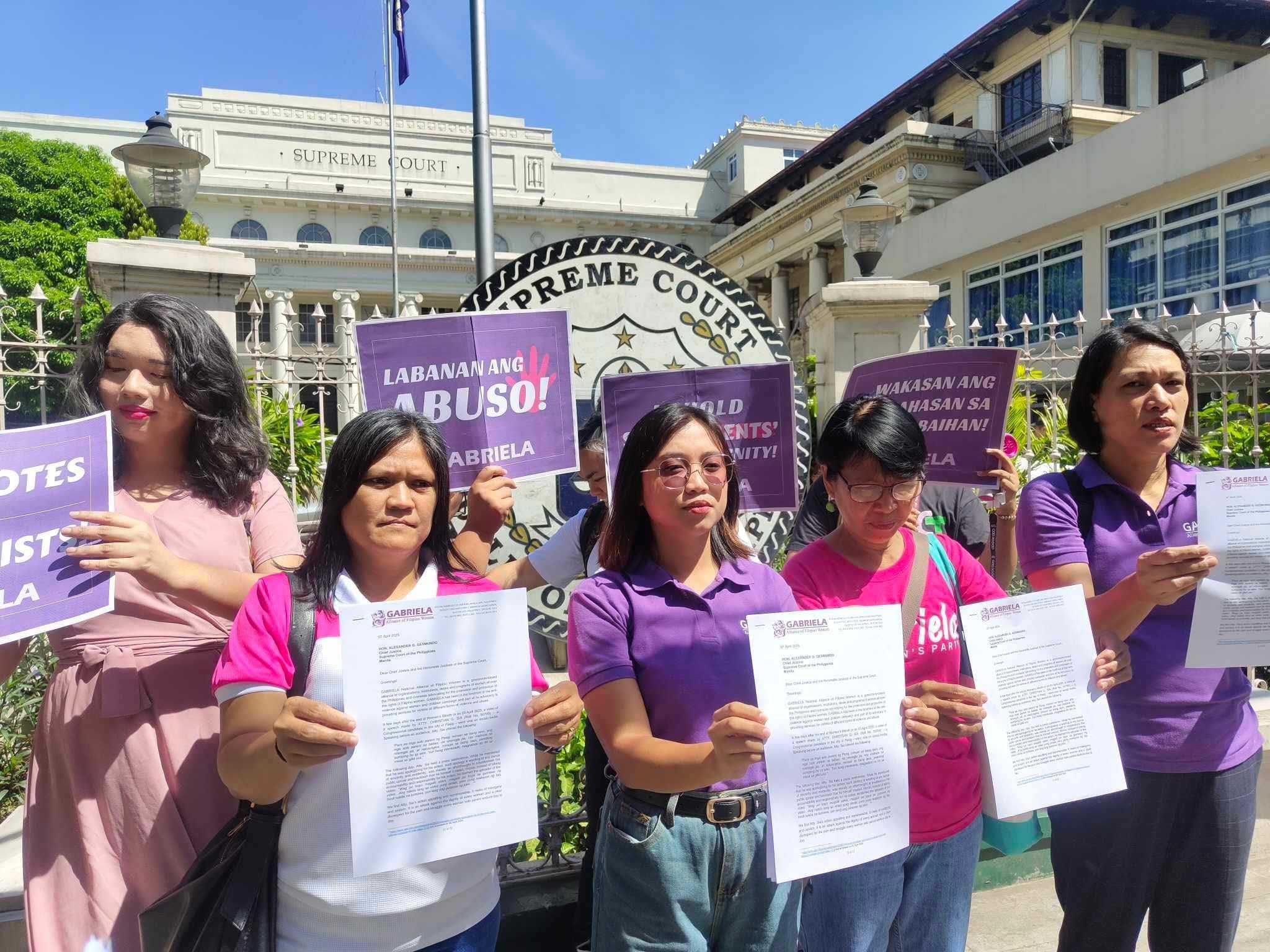 Gabriela asks SC to punish Pasig congressional candidate for "misogynistic" remarks against solo parents; condemns Misamis Oriental Gov. over sexiest remarks