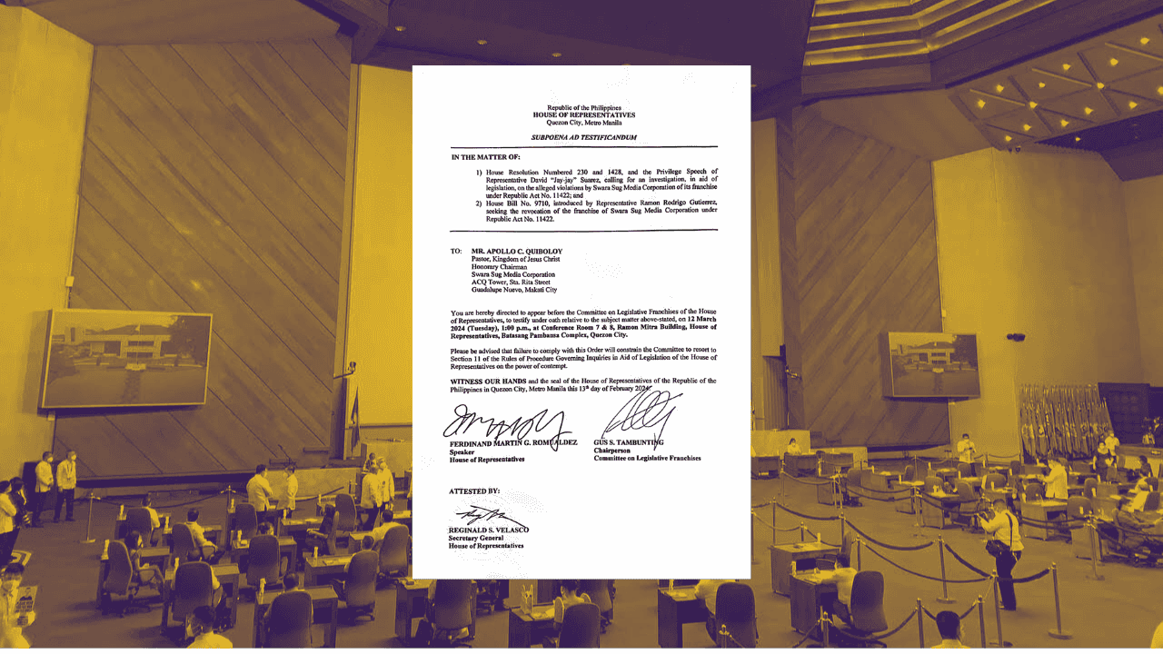 House panel summons Quiboloy after snubbing invitations to SMNI franchise inquiry