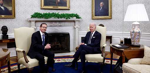 In meeting with Israel's Herzog, Biden cites 'hard work' ahead for peace