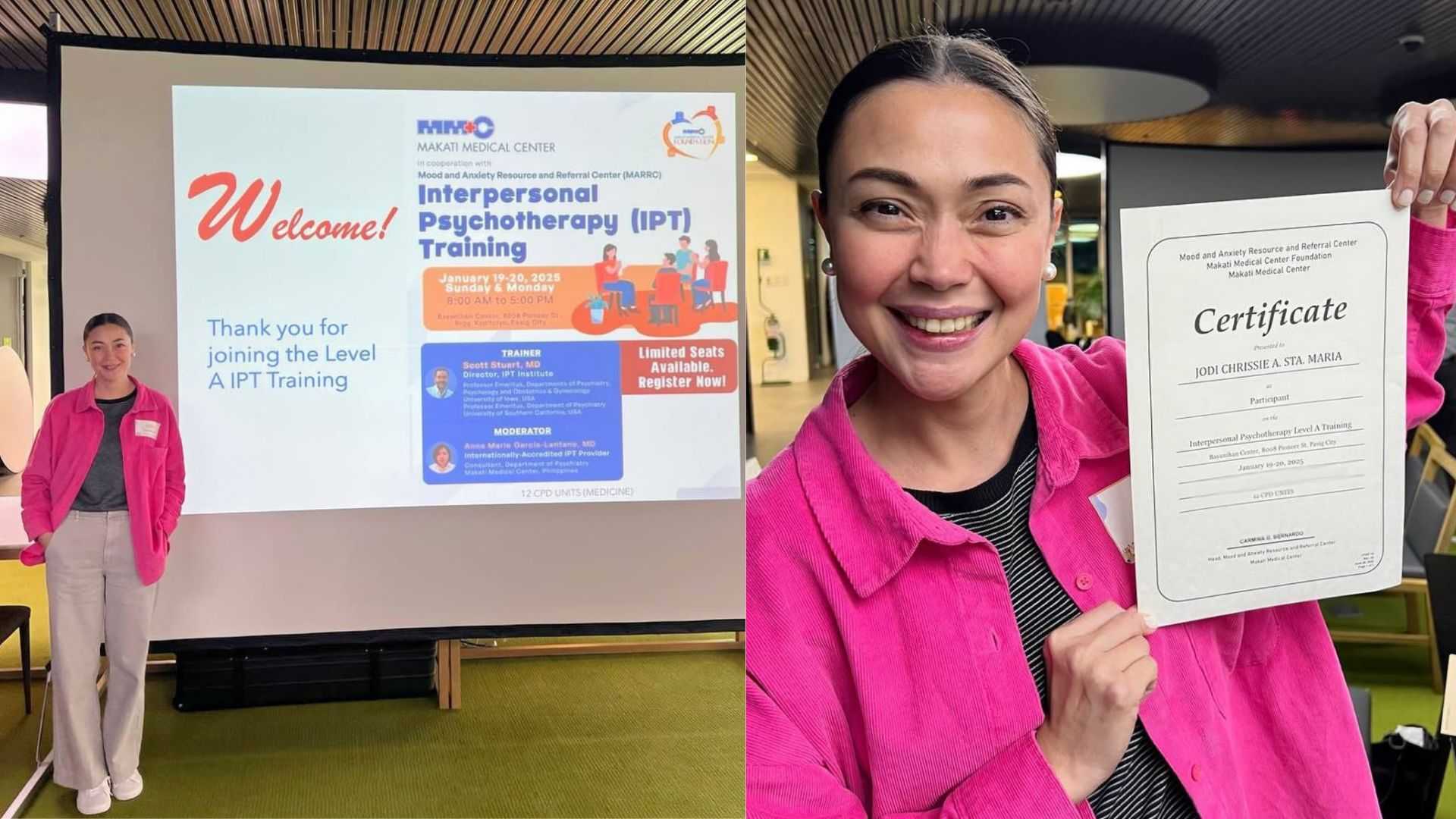 Jodi Sta. Maria a step closer in pursuing higher education; completes Interpersonal Psychotherapy training