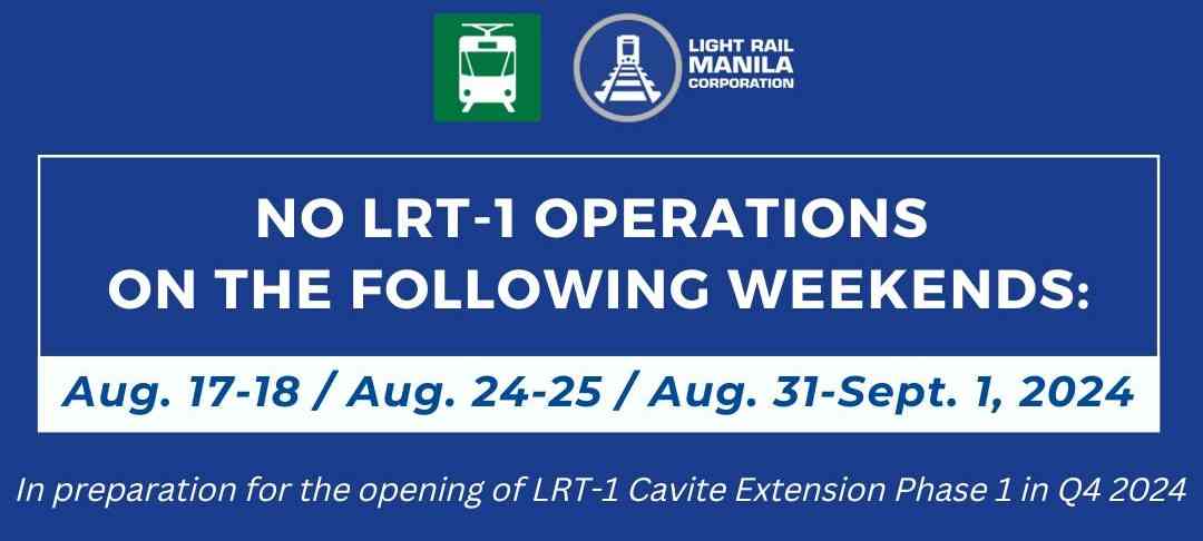 LRMC announces temporary 3-weekend suspension of LRT-1 operations