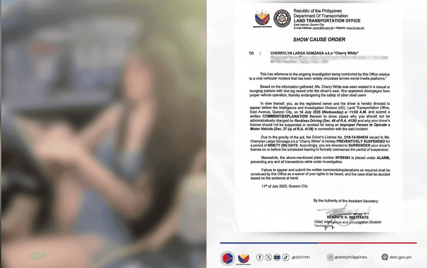 LTO suspends vlogger's driver’s license for 90 days over 'unsafe driving' in viral video