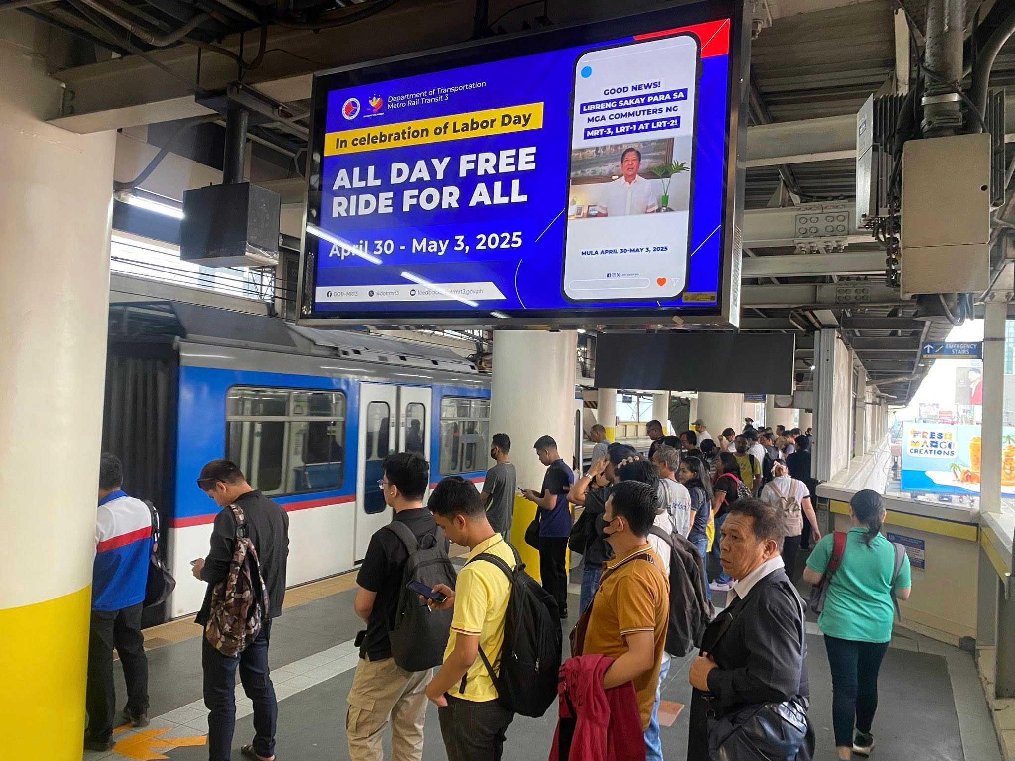 Marcos: Free MRT, LRT rides on April 30-May 3 to pay tribute for Filipino workers
