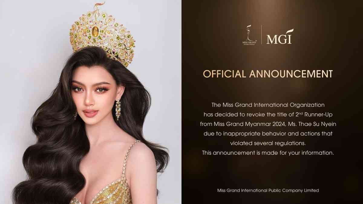 Miss Grand International revokes Miss Myanmar’s 2nd Runner-Up title over inappropriate behavior
