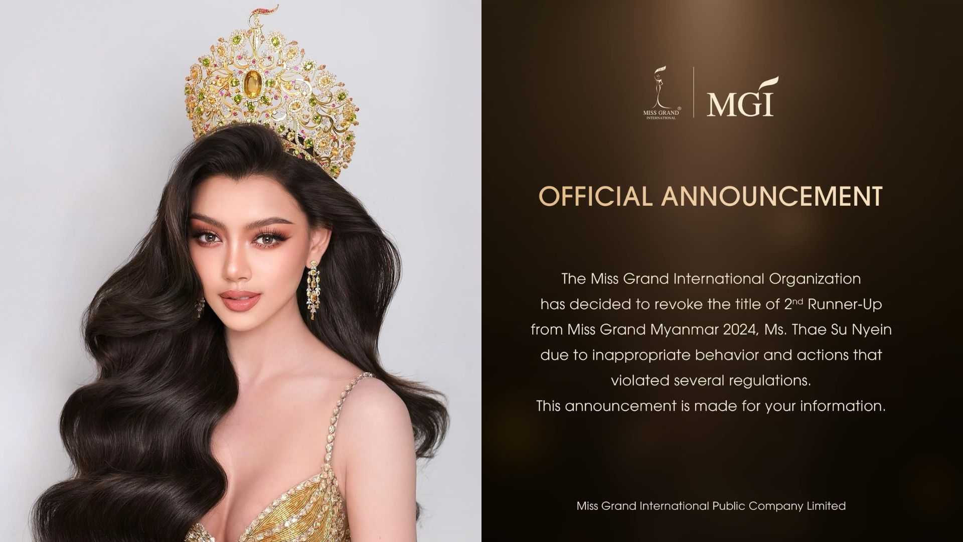 Miss Grand International revokes Miss Myanmar’s 2nd Runner-Up title over inappropriate behavior