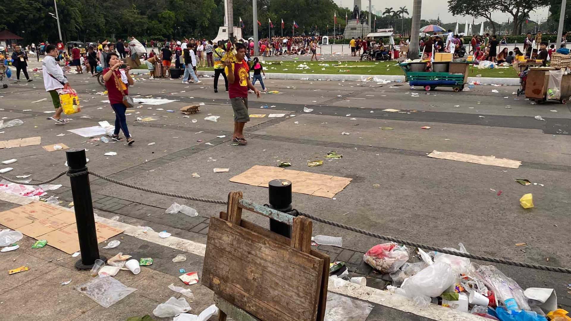 Pile of trash left behind at Quirino Grandstand, Traslacion route